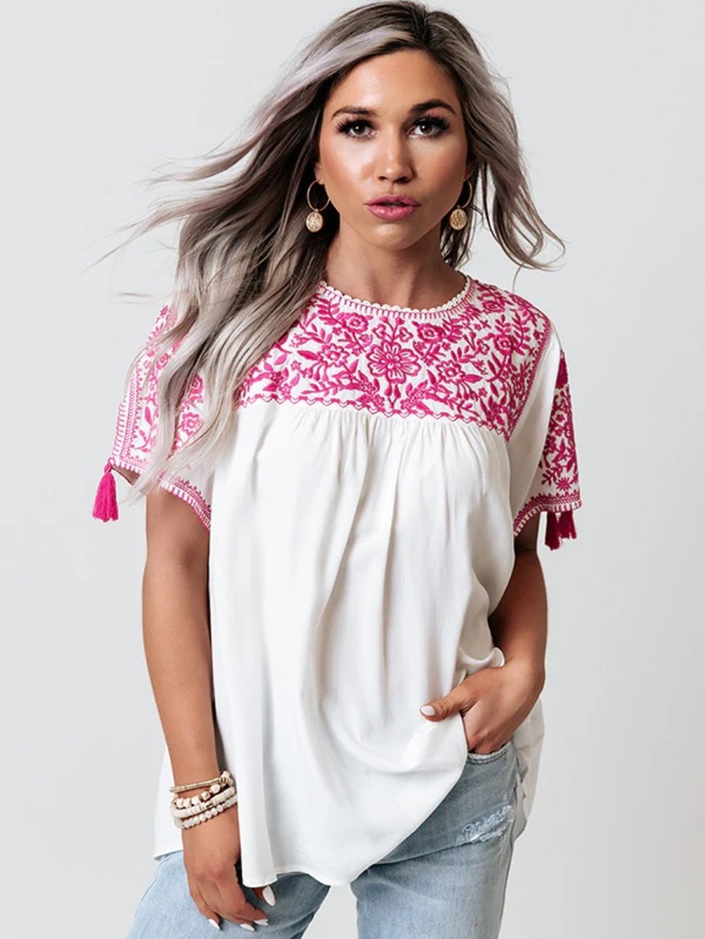 Impressions Embroidered Short Sleeve Women's Top Size: XL